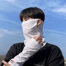 面罩袖套夏季女防紫外線騎行男士防曬高級感簡約冰袖寬鬆套袖套裝面罩-白色均碼, 1個, 均碼