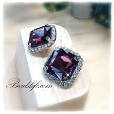 비즈라이프 23mm 정사각 보석단추, 2개, 버건디