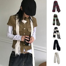 桃園出貨ing 韓國小眾品牌細窄長圍巾女朋克搭配凹造型裝飾洋氣百搭流蘇細圍巾