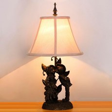 L-Juicwe 테이블 램프 중세 화이트 패브릭 책상 독서등 앤티크 레진 조각 금속 나뭇잎 베이스 54.9cm(21.75인치) 높이 장식 거실 사무실 침실용 17952, QT0201B