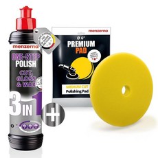 Menzerna 올인원 광택 키트 I 자동차 세트 원스텝 광택제 3in1(16oz) 및 6인치 패드 중간 스크래치 제거제 고광택 모든 유형의 차량용 왁스, Menzerna 올인원 광택 키트 I 자동차 세트 원스