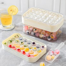 HAM 원형 얼음 틀 실리콘 푸쉬 얼음 트레이 보관통 + 스쿱 세트, 1세트, 화이트