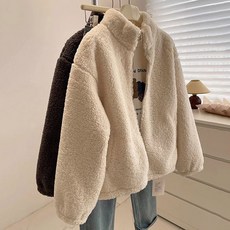 ORZQU 겨울 여성 하이넥 후리스 퍼자켓 아우터 데일리 베이직 심플 도톰 캐주얼 후리스 양털 집업 점퍼 코트