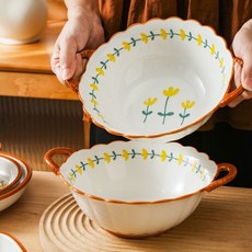 Tiger Pavilion 세라믹 플라워 원형 양수 대접, 옐로 데이지, 1개