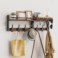 Segtenant 선반 포함 73.7cm(29인치) 코트 랙 벽 마운트 후크가 있는 입구 벽 선반 거실 침실용 키 홀더 및 우편 정리함이 있는 튼튼한 코트 행거 벽 마운트, 블랙 및 브라운 T