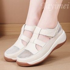 여성 여름 통굽 샌들 메쉬 통기성 쿠션 편안한 엄마신발 데일리 스트랩 경량 미끄럼방지 워킹슈즈