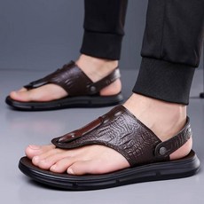 男士透氣頭層牛皮涼鞋夏季休閑拖鞋人字拖涼鞋男夏季寬楦舒適運動拖鞋增高防滑耐磨厚底涼鞋韓國黑色輕量透氣涼拖鞋一腳蹬懶人鞋娃娃鞋厚底鞋沙灘鞋男涼鞋防臭涼鞋編織涼鞋, 38, 棕色