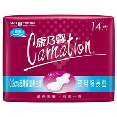 康那香康乃馨經典超薄衛生棉 超薄透氣 瞬吸乾爽, 1個, 夜用特長14片(28cm)藍