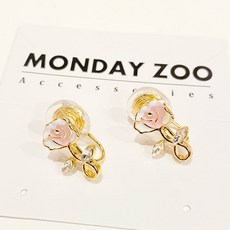 MONDAY ZOO 韓式粉紅玫瑰花蚊香盤耳無耳洞 浪漫玫瑰造型 居家防蚊必備 優質金屬材質 安全耐用