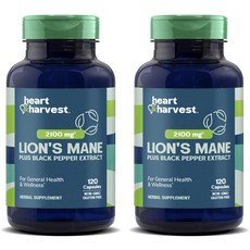 Heart & Harvest 2100mg 라이온즈 메인 블랙 페퍼 추출물 포함 캡슐, 2개, 120정