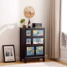 복고풍 서랍장 모듈 원목 보조 레트로 산업 오동나무, 1개, 블랙 3층