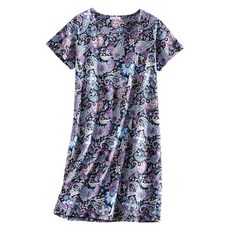 PNAEONG 여성용 면 나이트가운 잠옷 반소매 셔츠 캐주얼 프린트 잠옷 블루 페이즐리 XXL 185426