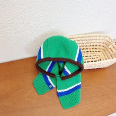 HuamMakes 兒童巴拉克拉法帽針織連帽圍脖 條紋鈕扣