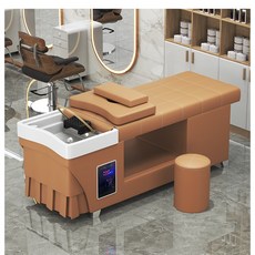 【可開發票】理髮店髮廊專用美容水循環頭療洗頭床帶熱水器熏蒸泰式全躺采耳床洗頭床 美容床 水療床, 1個, 傳奇黑+凳子 順豐包郵,官方標配