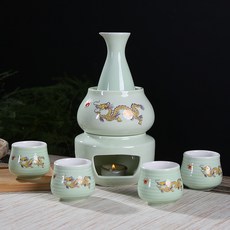 도쿠리워머 세트 사케 술잔 워머 데우기 세트 M 정종, V. Celadon Candi Penguin 냄비 4