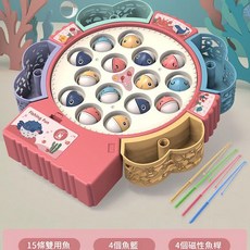 電動旋轉磁性釣魚玩具, 紅色 - 配15條魚 彩盒裝 333g, 1個