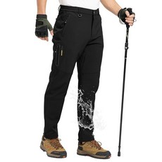 TBMPOY 남성용 스노우 팬츠 플리스 안감 하이킹 겨울 방수 소프트쉘 스키 아웃도어 단열 클라이밍 팬츠 지퍼 포켓 블랙.