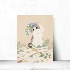 마지아갤러리 귀여운 고양이그림 아이방 거실 현관 카페 인테리어 액자 캔버스 21x26cm, 사이즈
