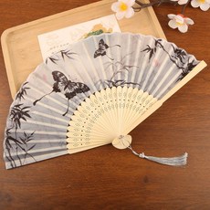 DIU 水墨畫摺疊扇子隨身攜帶古風漢服古裝舞蹈中式旗袍夏天竹扇摺扇, 1個, 蒹葭【白杆】:如圖