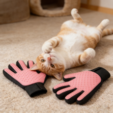 AmoRex 반려동물 털제거 그루밍 장갑, 핑크 + 블랙, 1세트
