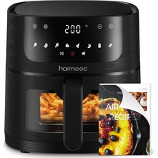 에어프라이어 투명 창이 있는 핫 에어 프라이어 기름 없이 튀김기 흔들기 알림 기능 논스틱 코팅 30-200도씨 78가지 레시피 8가지 조리 모드 조용한 핫 에어 프, 6 l