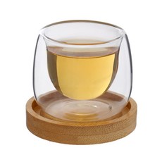 찻잔선물세트 이중유리찻잔 50ml 우드받침대세트