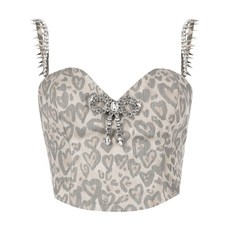 에어리어 하트 레오파드 프린트 뷔스티에 탑