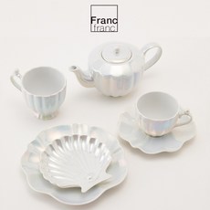 Francfranc 珍珠貝殼茶壺 陶瓷茶具組 白色貝殼杯點心盤 下午茶必備 現貨, 1個, 珍珠茶壺,綠色, 白色