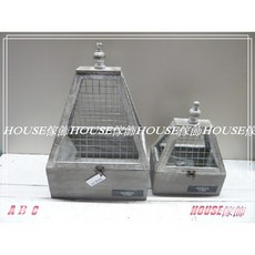 House傢飾 zakka南法田園鄉村風格舊Loft工業風錐形鐵網鳥籠造型花器花盆花架(2個一組)