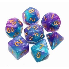 CREEBUY Blue Mix 레드 DND 글리터 주사위 세트 던전 앤 드래곤 워해머 D&D RPG 롤플레잉 게임 보드 게임 다면체 주사위, 레이크 블루 믹스 퍼플+글리터