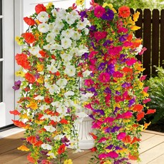 Ovveroche 6팩 인공 벽걸이 꽃 자외선 차단 대형 나팔꽃 인조 식물 야외 실내 가정 현관 파티오 발코니 정원 농가 장식, Ovveroche 6팩 인공 벽걸이 꽃 자외선 차단,