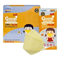 굿매너 KF94 소형 어린이 키즈 컬러마스크, 50개입, 1개, 옐로우