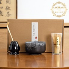 AOHAO 말차 도구 4/6PCS 세트 Matcha Whisk 차선 다완 차선립, 4세트, 흑백 4PCS