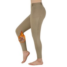 Turnhier 여성용 겨울 라이딩 승마 바지 플리스 안감 말등 실리콘 포켓 카키