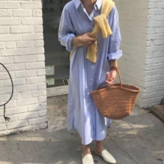 [하늘다원]여성 루즈핏 빅사이즈 임산부 데일리 원피스 스트라이프 롱