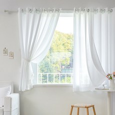 까르데코 베이직 솔리드 암막+심플쉬폰 창문커튼 4장