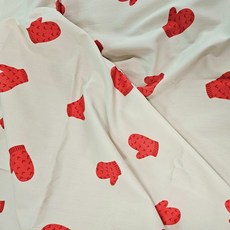 CRT 074 탐나요 국산 면 20수 평직 원단 레드 벙어리장갑 무늬 프린트 미싱 홈패션 DIY 천, 1개, 연베이지