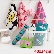 북유럽풍 순면거즈 주방타올 핸드 타월 면행주 어린이집 손수건 일러스트행주 답례품 40cm x 34cm, 타입60 - 책가방 옐로우, 1개