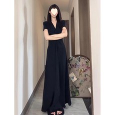V領收腰連衣裙 法式修身顯瘦長裙