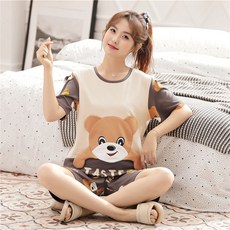 파자마 여성 여름 순면 반팔 밴드 캐릭터
