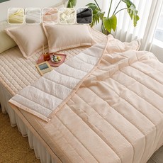 [국산] 리빙캐슬 여름 아이스크림 시어서커 누비 차렵 이불, 누비이불 + 패드 + 베개커버, 핑크