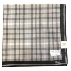DAKS日本製透氣輕薄吸汗紳士手帕-灰格紋黑邊 純棉柔軟舒適
