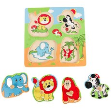 사파리 아기동물 캐릭터 꼭지퍼즐 소근육장난감, 4피스, 1개