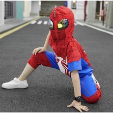 兒童蜘蛛人衣服短袖套裝 超級英雄變裝服裝 中大童蜘蛛俠帽T（2件組）台灣高雄現貨