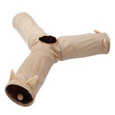 IPSKY 貓咪隧道 可折疊四孔三通道貓玩具 超耐磨耐抓貓走道貓樂園, 1個, 三通咖色Y型隧道【細膩毛絨款】, 咖色