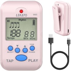 LEKATO 디지털 메트로놈 충전식 LCD 전자 미니 사람 목소리 클립온 0비트 사운드 볼륨 조절 가능 피아노 기타 플루트 바이올린 드럼용 휴대용 M65 블랙, pink