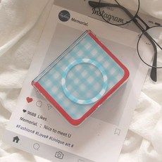 맹구 스마트톡 Zflip7케이스 스마트톡케이스 Z플립3, A. 자기 흡입  빨간색 테두리와 투명한 파란색 격자