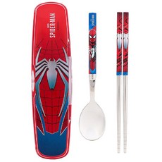 스파이더맨 올인원 가벼운 진공 스텐수저 클리어케이스 3P 세트, 혼합, 숟가락+젓가락+케이스, 1개