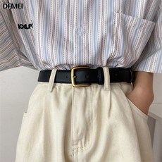 DFMEI 女士皮帶簡約百搭腰帶女裝飾pu皮牛仔褲帶黑色
