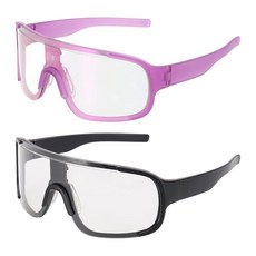 HARFINGTON 2피스 스포츠 선글라스 사이클링 편광 남성용 산악 자전거 운전 낚시 달리기 화이트 & 블랙 프레임 그라데이션 그레이 투명 193731, 2, 블랙 & 퍼플 프레임 투명/그레이 & 투명/퍼플